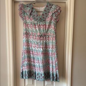 Pink and Green Ruffled Tiered Sundress with Flutter Sleeves